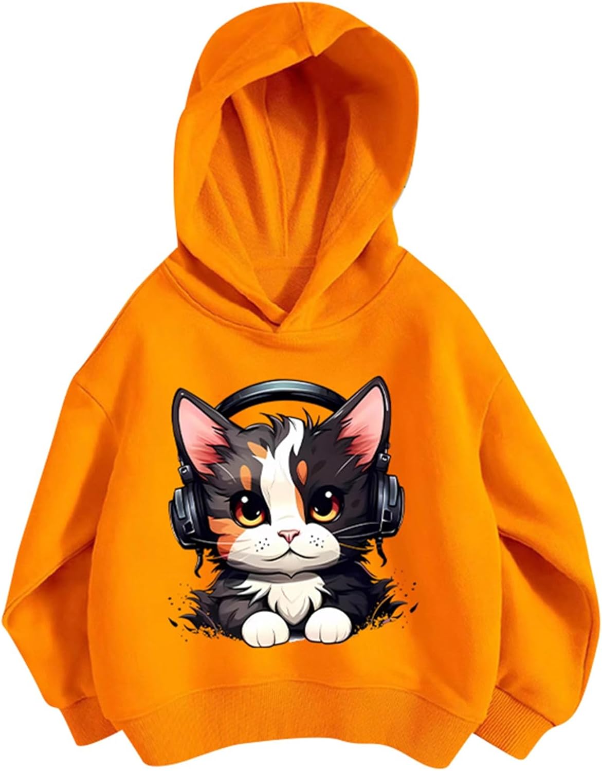 Pullover Mädchen Hoodie Niedlicher Katzen-Druck Lässig Locker Kapuzenpullover Frühling Herbst Langarm Pullover Sweatshirt mit Kapuzen Langarmshirt Oberteile für 3-12 Jahre