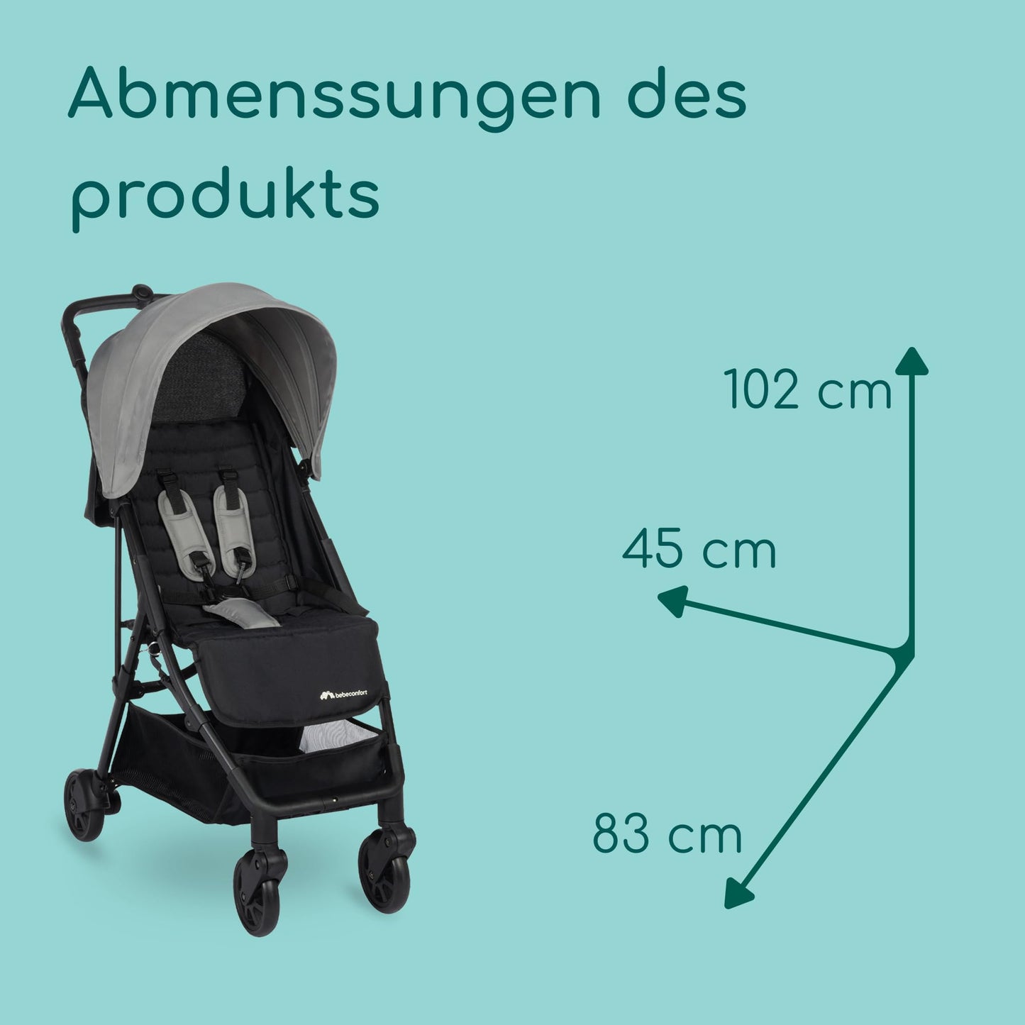 Bebeconfort Buggy Teeny 3D Ultra Compact Folding Pushchair with Matching Carry Bag Ideal for Travel or the City Can be Used from Approx. 6 Months to 4 Years Tinted Grey