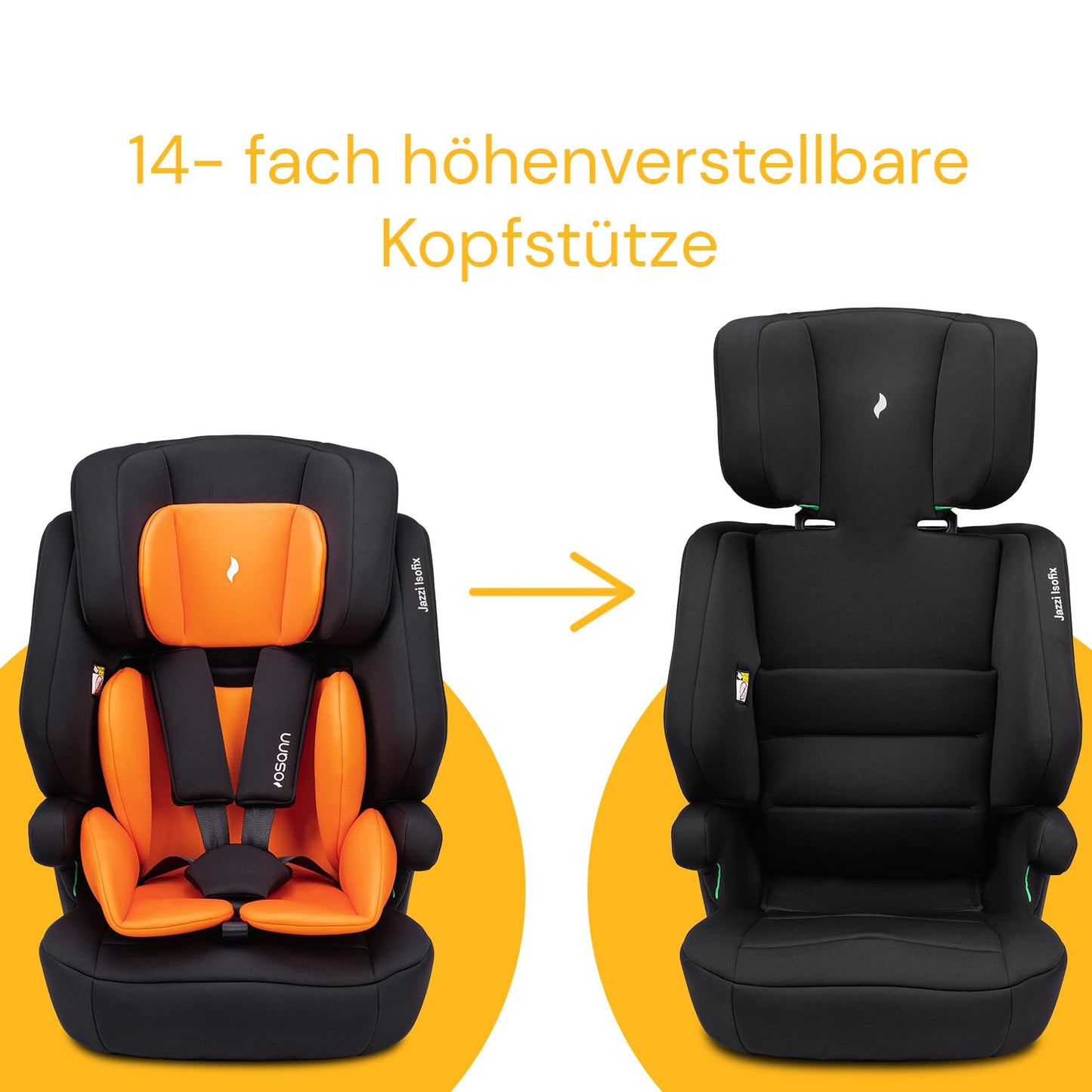 Osann Jazzi Isofix – Der sichere Kindersitz ab 1 Jahr (76–150 cm), mitwachsend mit Isofix & Top-Tether, Schutz & Geborgenheit auf jeder Fahrt - Sunset - Meloni2