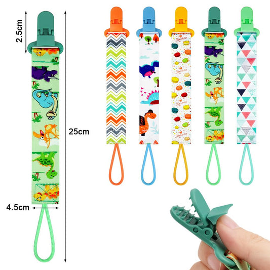 Aolso 5 Pack Baby Pacifier Chain, Pacifier Clip for Baby, Pacifier Holder Set with Plastic Clasp, Baby Teething Toy, Fits All Pacifiers, Soothers and Teething Toys