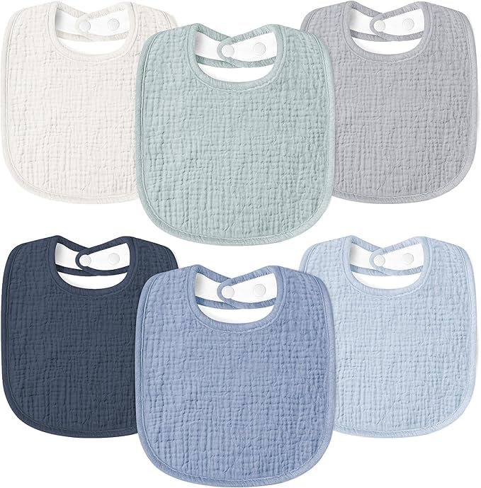 Susurration Bibs Baby Muslin Bandana Baby Soft Adjustable Square Dribble Bibs 6 pack for Unisex Girls & Boys