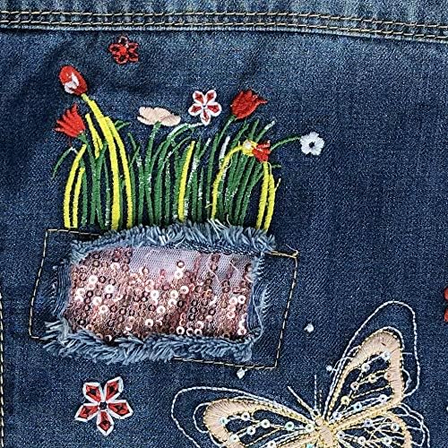 Peacolate 2-11 Jahre kleine Mädchen Stickerei Pailletten Schmetterling Mäntel Jeansjacke