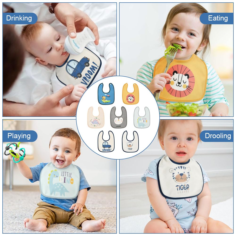 HOTUT Baby Bibs, 7 Pack Baby Water-Repellent Bibs, Soft and Absorbent Children's Bibs with Snap Fastener, Drool Bibs Burp Cloths Baby for Boys and Girls