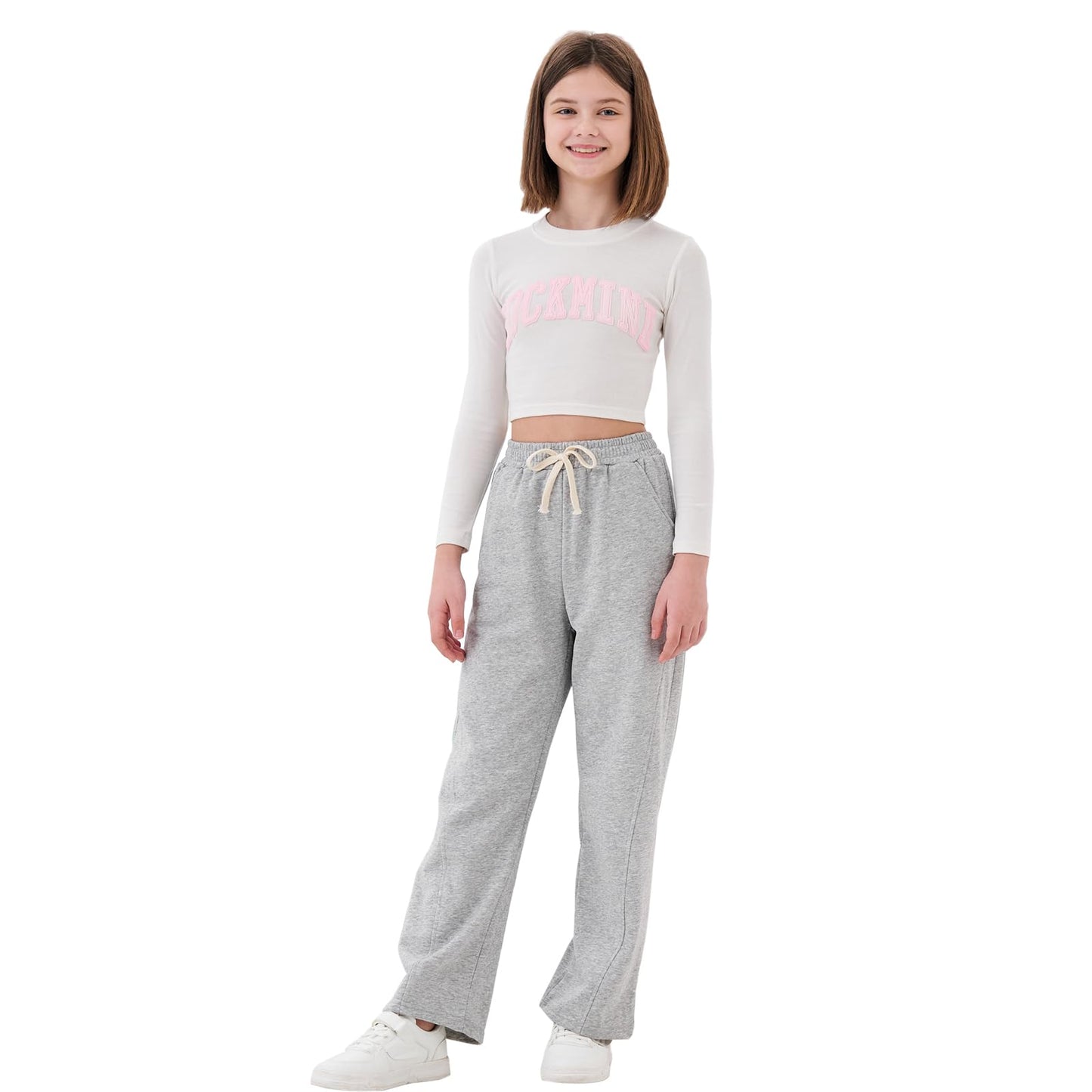 Rolanko Girls' Elastic Waistband Joggers, Loose Fit, Kids' Sports Sweatpants, Casual Comfort