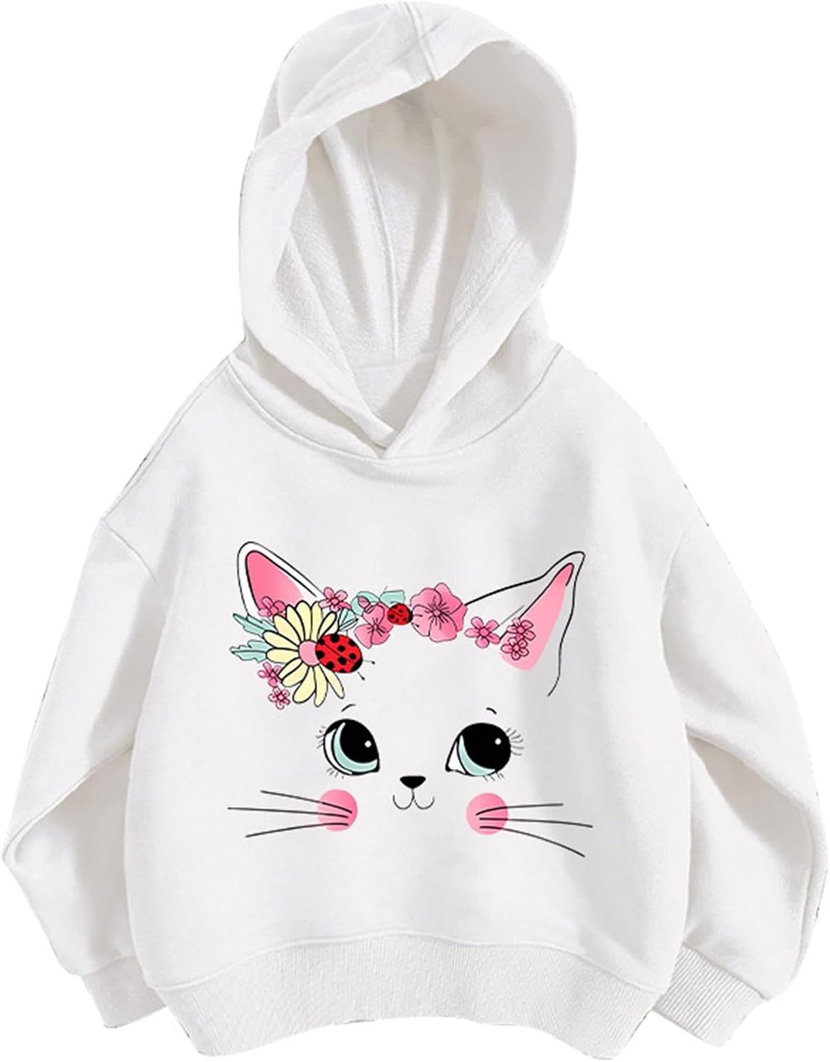 Pullover Mädchen Hoodie Niedlicher Katzen-Druck Lässig Locker Kapuzenpullover Frühling Herbst Langarm Pullover Sweatshirt mit Kapuzen Langarmshirt Oberteile für 3-12 Jahre