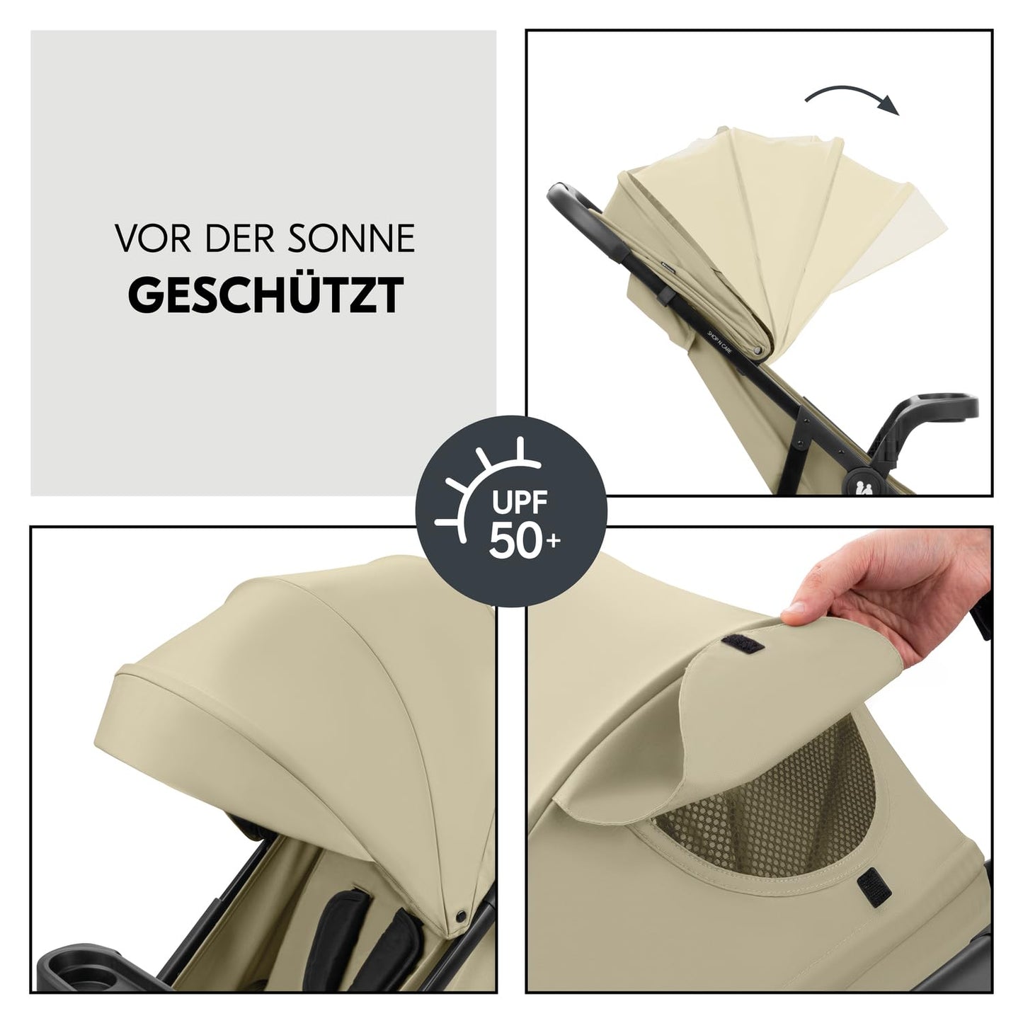 hauck 3in1 Kinderwagen Set Shop N Care Trio Set inkl. Buggy, Babywanne, Babyschale ab Geburt bis 22 kg, Klein Zusammenklappbar, Liegefunktion, Getränkehalter & Tablett, UV-Schutz 50+ (Grey)