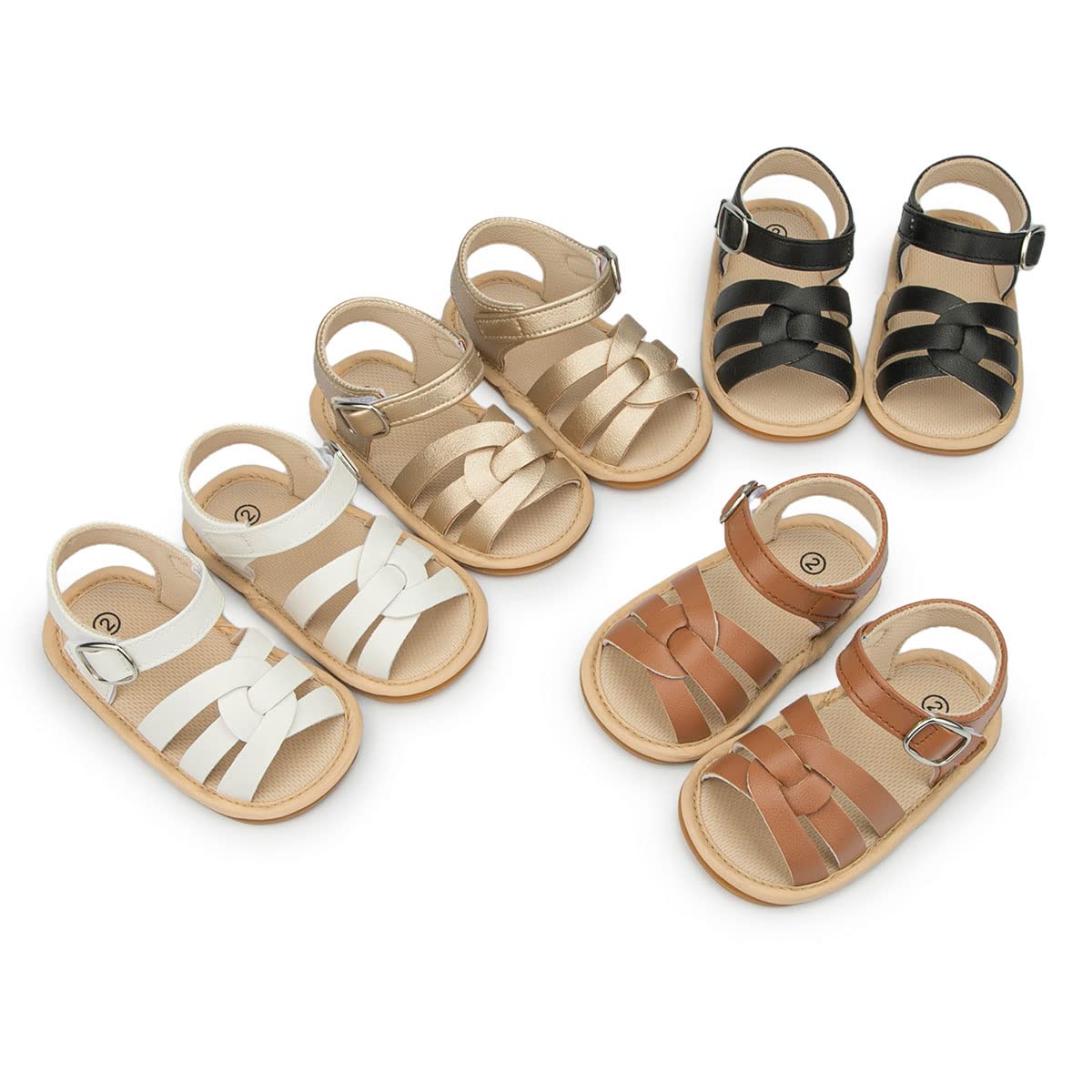 Sonsage Infant Baby Girls Boys Summer Sandals Newborn Bow Crib Sandals Outdoor Beach Toddler PU Leather Soft Rubber Sole Dress Flat First Walking Shoes, a01 Black, 3-18 Months