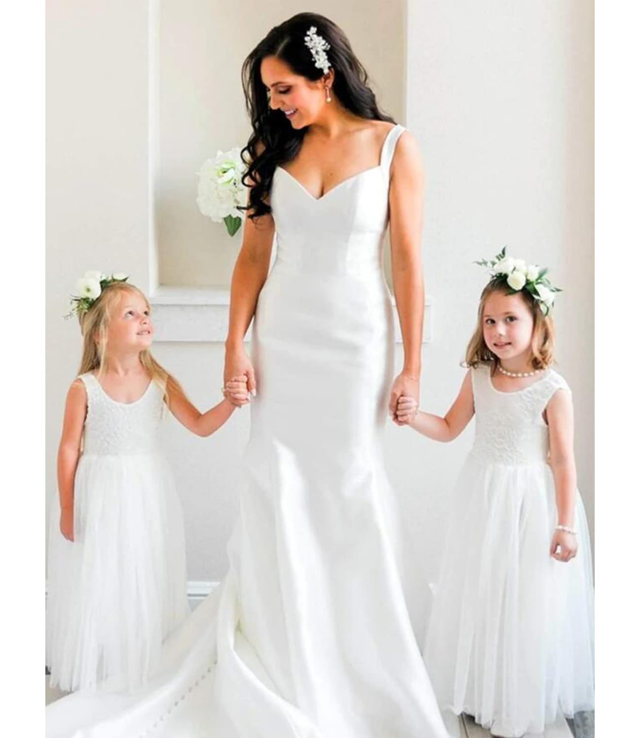 Beganly Mädchen Festtagskleider Spitze V-Rücken Kleid ärmellos Flauschig Tüll Prinzessin Partykleid Blumenmädchen Kleider