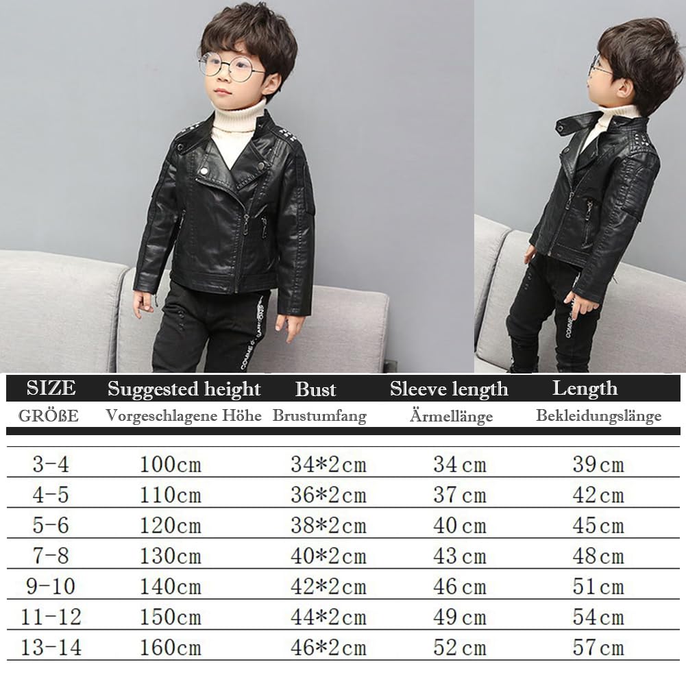 linboo Leather Jacket Boys Transition Jacket Spring Autumn Kids Bomber Jacket Motorcycle Biker Jacket Girls Faux Leather Jacket