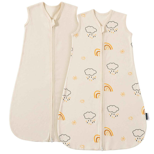 PewinGo Baby Sleeping Bag, 0.5 Tog, 2 Pieces, Made of 100% Cotton, for Newborns 0-6 Months, Double Zip, Soft & Breathable, Machine Washable (Beige)