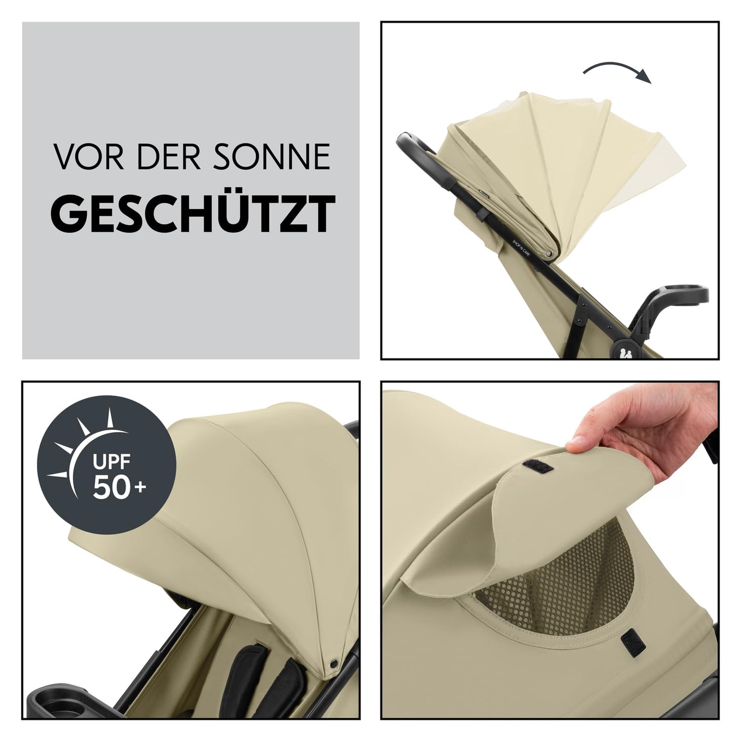 hauck 3in1 Kinderwagen Set Shop N Care Trio Set inkl. Buggy, Babywanne, Babyschale ab Geburt bis 22 kg, Klein Zusammenklappbar, Liegefunktion, Getränkehalter & Tablett, UV-Schutz 50+ (Grey)