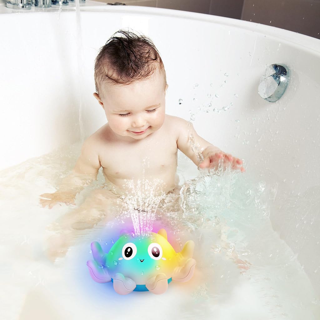 Jovicos Bath Toy, Octopus Spray Water Toy with Light, Bath Toy Baby from 1 Year, Bath Time Toy Children Gift (Blue)