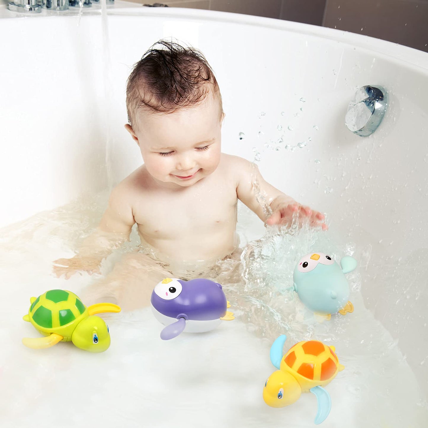 BelleStyle Baby Badespielzeug, Badewannenspielzeug für Baby Kinder Ab 1 2 3 4 Jahr, Wasserspielzeug Uhrwerk Schwimmende Aufzieh Schwimmbad Badewanne Bad Spielzeug für Kleinkinder Jungen Mädchen