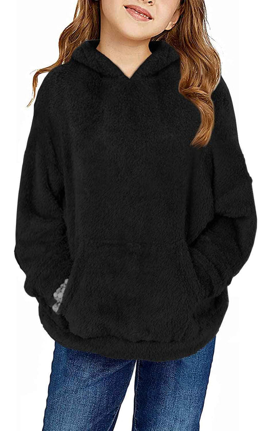 Runcati Girls' Hooded Pullover, Fuzzy Teddy Fleece Sweatshirts with Hood Pockets, Leisure, Warm, Children's Hoodies
