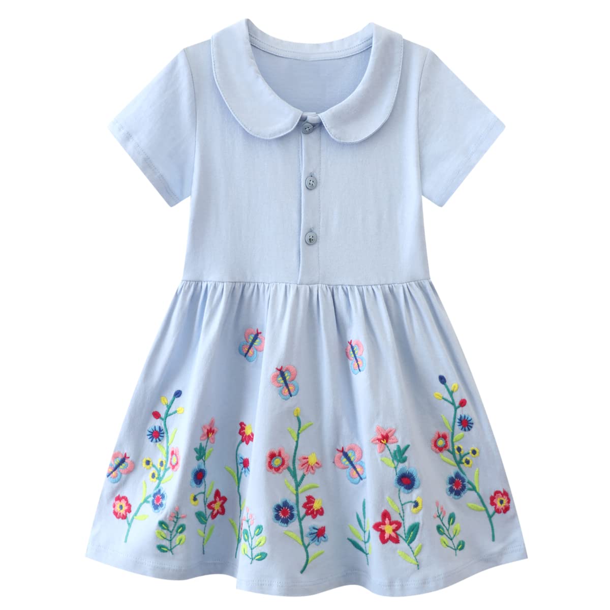 Beilei Creations Mädchen Kleider Kurzarm Baumwolle Kinder Kleid Süßes Muster Gr.85-140