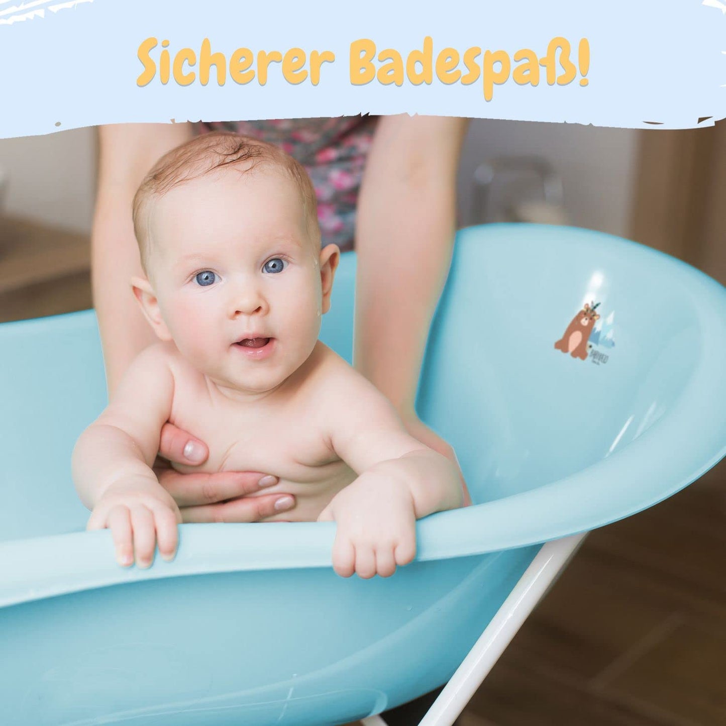 Baby Badewanne mit Gestell 4 Set TÜV Rheinland zertifiziert! Babybadewannen + Baby Badewannensitz +Abfluss + Gestell - Babywanne mit Ständer! Baby Pflegeset für Neugeborene.