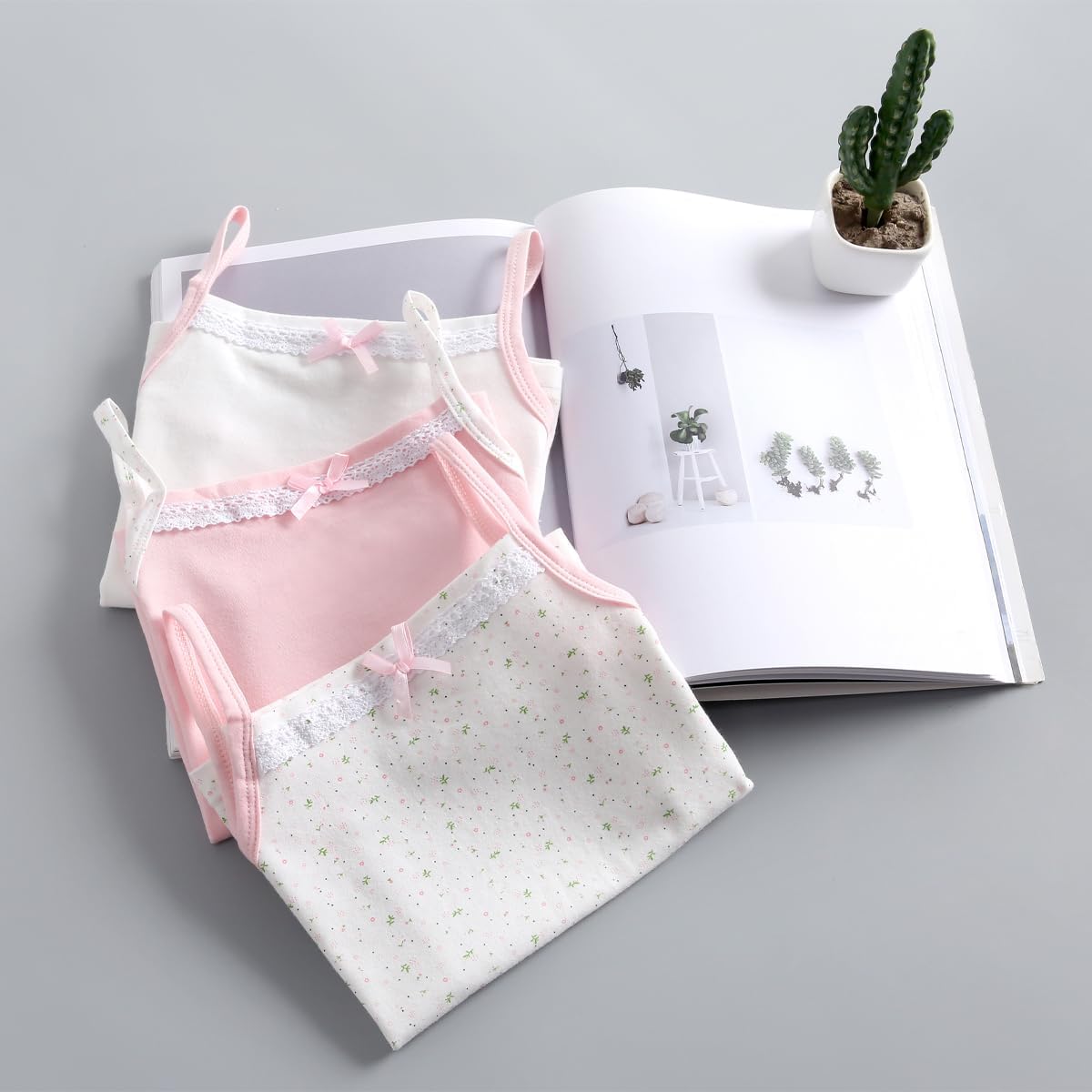 Yintry Girls' Printed Undershirts Cotton Undershirt/Tank Tops for 2-12 Years Elastic Cami Vests 4-Pack