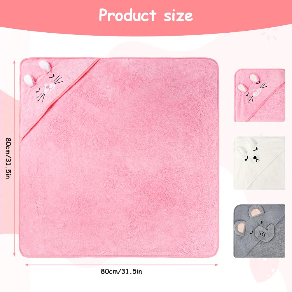 Aolso Hooded Towel Baby, 80 x 80 cm Baby Towel Hood, Baby Wash Cloth, Coral Fleece Baby Towel with Hood for Newborns, Soft and Super Absorbent, Unisex (Grey Elephant)