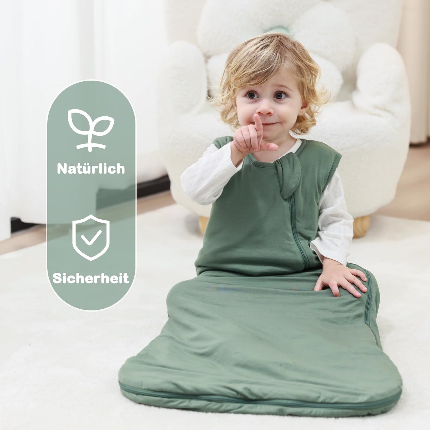 Mosebears Winter Sleeping Bag Baby 2.5 Tog, Bamboo Fibre Baby Sleeping Bag, Extremely Soft and Warm L (18-36 Months)