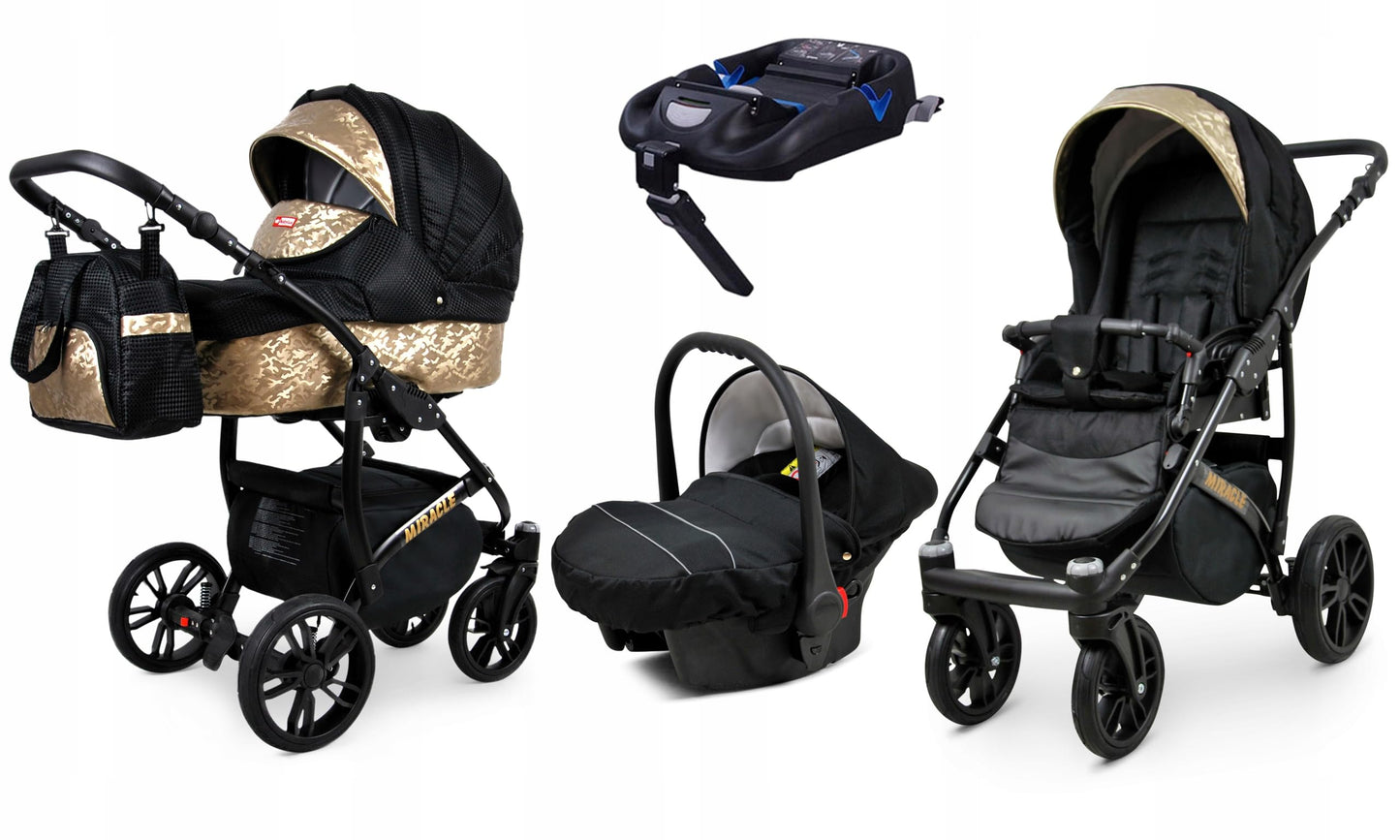 BabyLux Miracle 2-in-1 Baby Pushchair Deep and Pushchair with Accessories Adjustable and Foldable Aluminium Construction Waterproof Non-Removable Wheels Gold Leaf