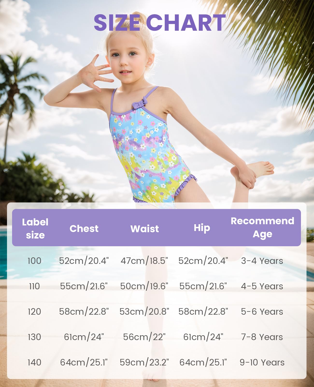 Gogokids Mädchen Einteiliger Badeanzug, Schwimmbekleidung Rüschen Strandkleidung Kinder Badebekleidung Bademode für Schwimmen, Surfen, Bootfahren, Wasserpark, Poolparty