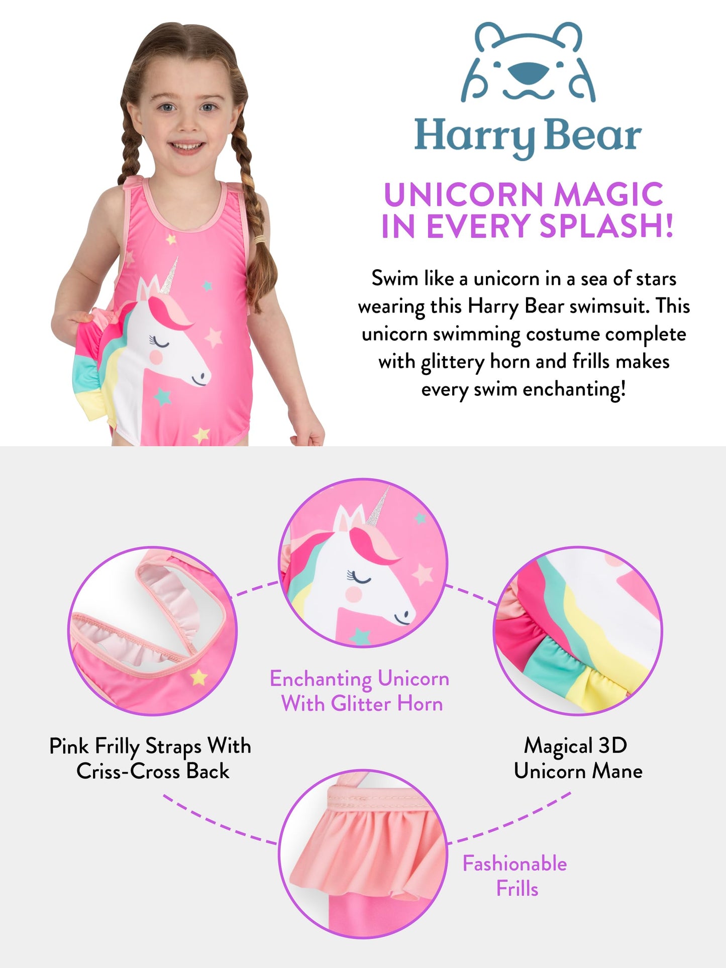 Harry Bear Mädchen Schwimmen Kostüm Einhorn Schwimmen Kleidung Mädchen Badeanzüge für Mädchen