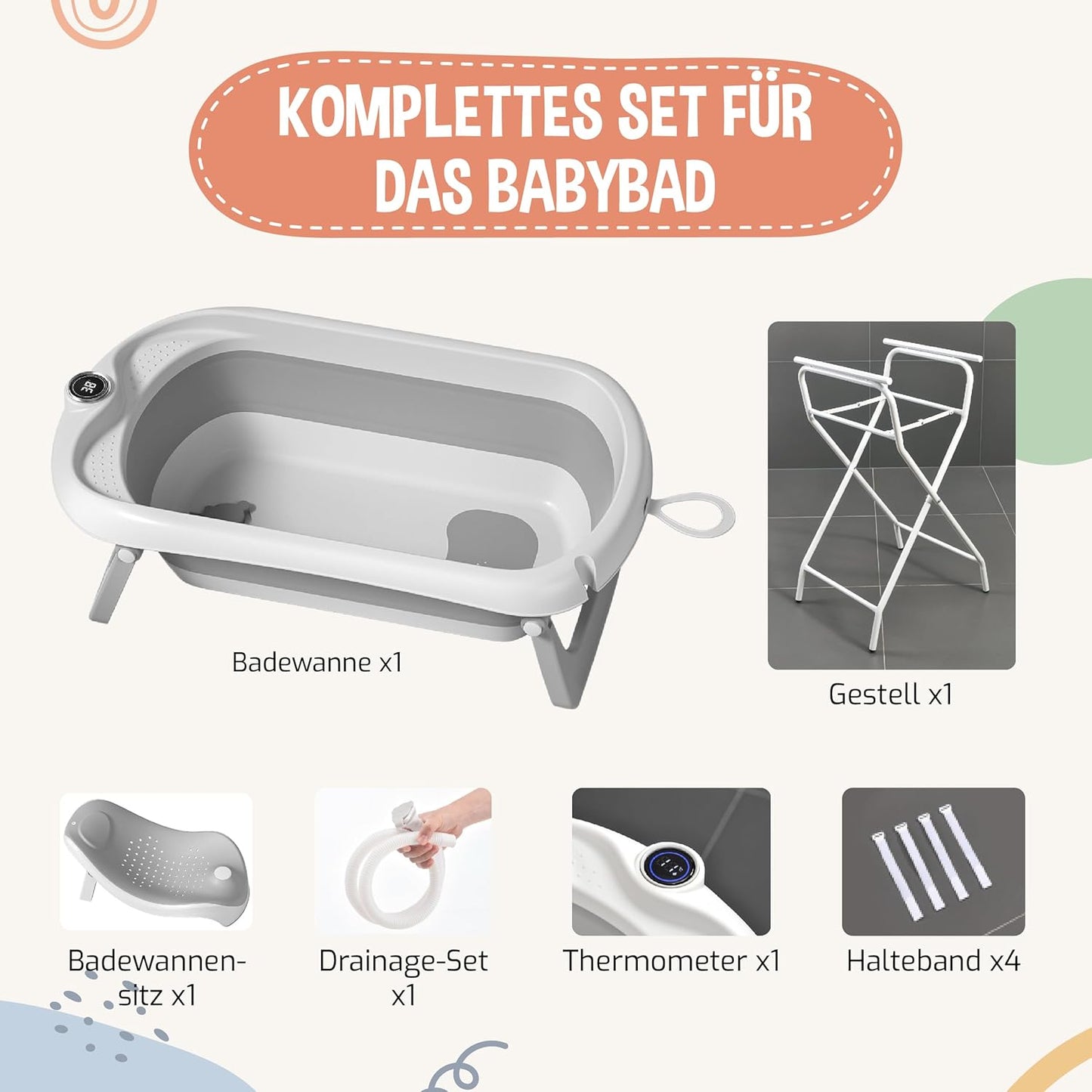 Faltbar Baby Badewanne Mit Rutschfestem Badewannensitz - Babywanne Xxl Mit Badethermometer - Von Der Geburt Bis 3 Jahre - Baby Bathtub - Babygeschenk - Geburtsgeschenke Für Mädchen & Jungen