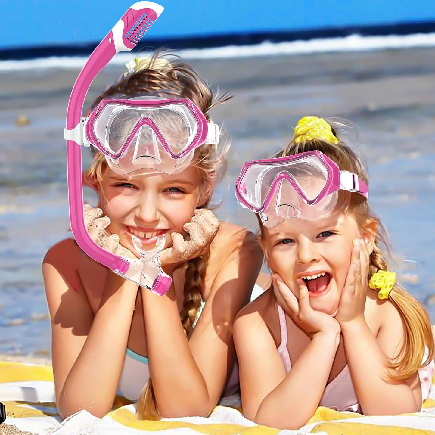 Findway Children's Diving Goggles, Swimming Goggles, Snorkel Mask for Boys Girls Teenagers, Diving Mask with Nose Cover, 180° Panorama, HD, Anti-Fog, Anti-Leak, Diving Goggles for Children 4-16 Years