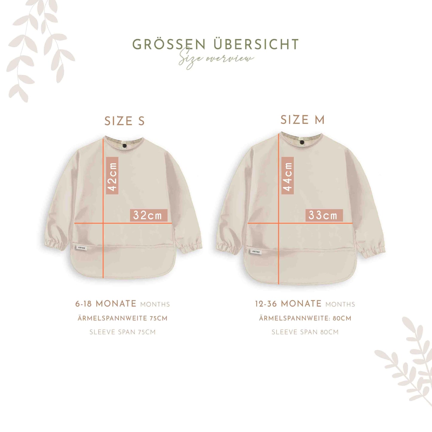 ARTEE Ärmellätzchen beschichtet wasserfest abwischbar Lätzchen mit Ärmeln, Baby, Wasserdichtes Lätzchen, ideal als Geschenk