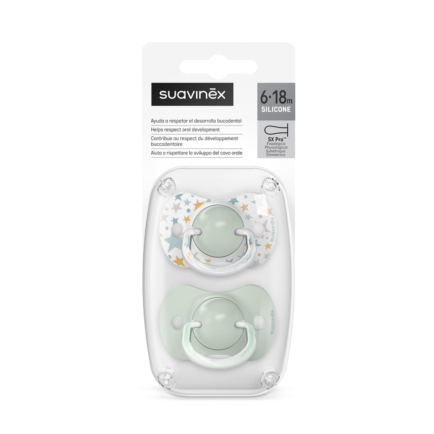 Suavinex, Set mit 2 Schnullern für Babys 0-6 Monate, Symmetrisch, Super weich und flexibel, Dreams Pink, 2er-Pack