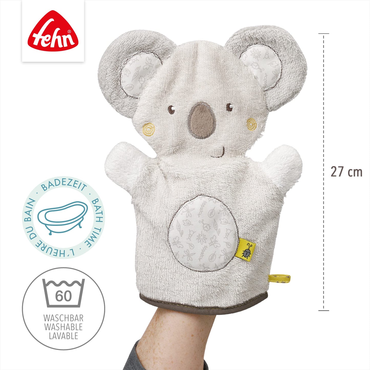 Fehn Waschlappen Lama - Waschhandschuh mit Tiermotiv - Badewannenspielzeug für fröhlichen Badespaß - Babywaschlappen für die Badewanne - weicher Handtuchfrottee für Babys und Kinder ab 0+ Monaten