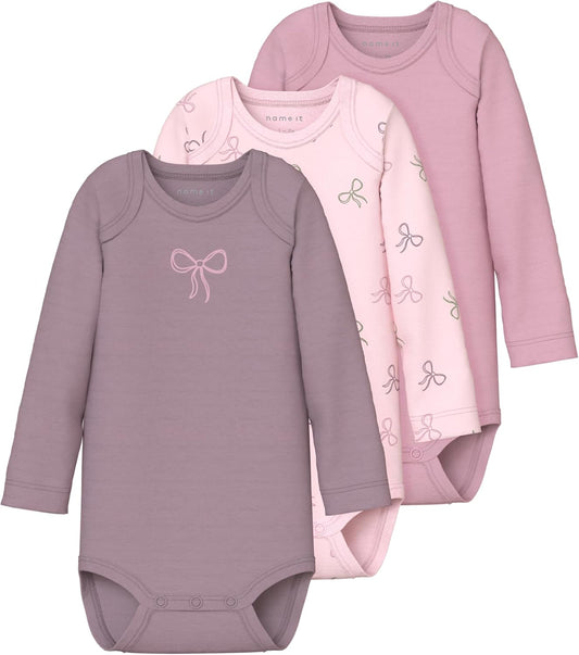 NAME IT Baby Nbfbody 3P LS Barely Pink Bow Noos (3er-Pack)