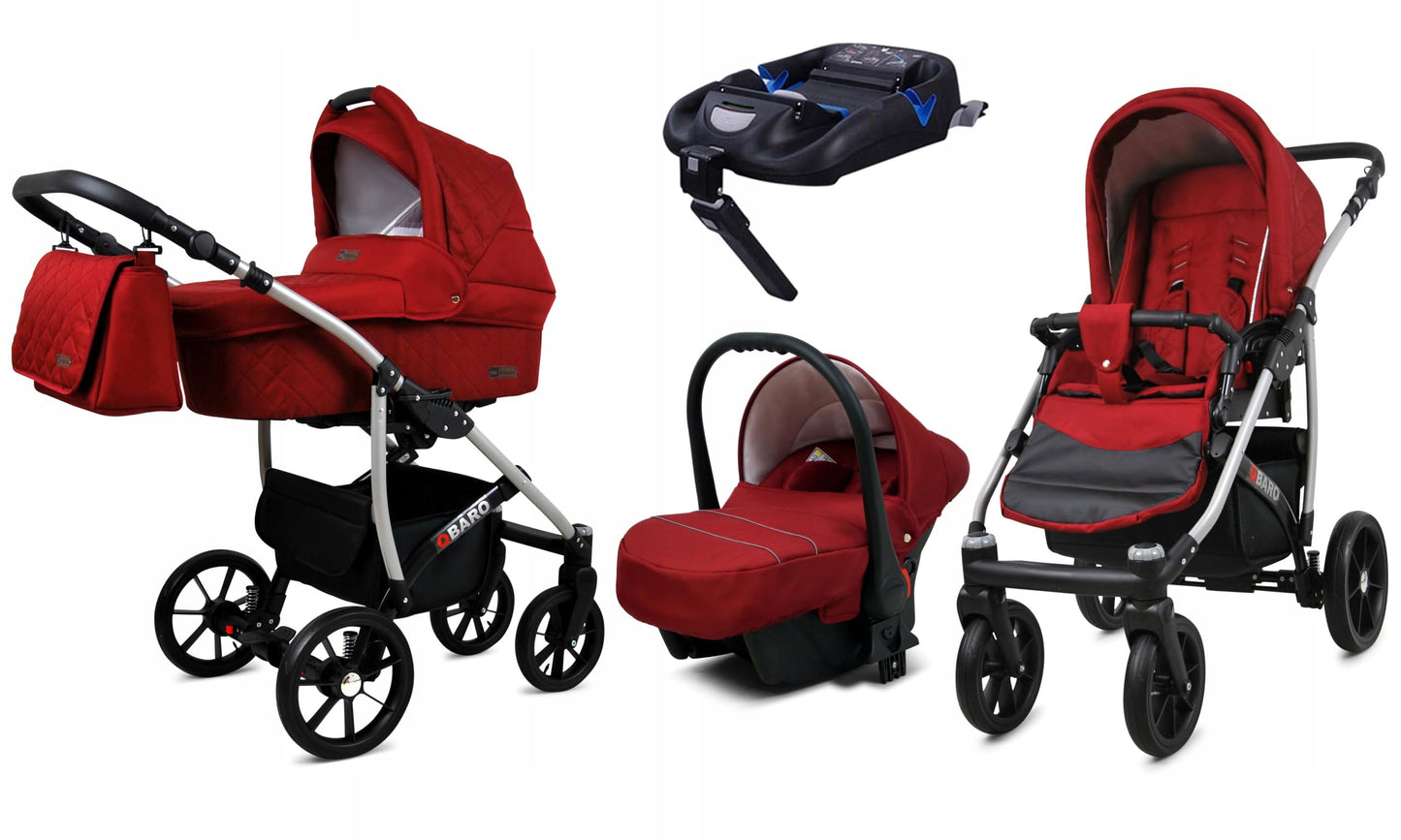 BabyLux® Bambimo Qbaro 3-in-1 Pushchair Set Including Baby Carrycot, Buggy Sports Seat, Car Seat - Car Seat - Pram Set - Combination Pram with Changing Bag, Rain Cover etc.