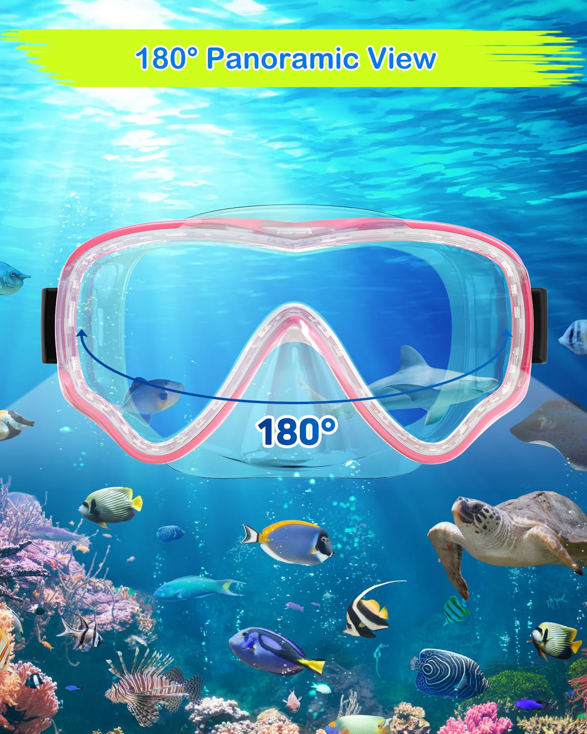 SkrekuiMa Taucherbrille Kinder | Schwimmbrille Kinder Schnorchelmaske Anti-Fog Anti-Leck | Tauchmaske Kinder 180°Panorama HD Tempered Glas für Kinder 4-12 Jahre Jungen Mädchen