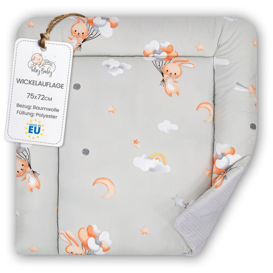 Wickelauflage Wickelunterlage aus Baumwolle 75x72 cm - Weich und waschbar Wickelunterlage für Babys Wickelmatte aus Stoff für Wickeltisch Wickelkommode oder Waschmaschine 75 x 72 Wilde Rose