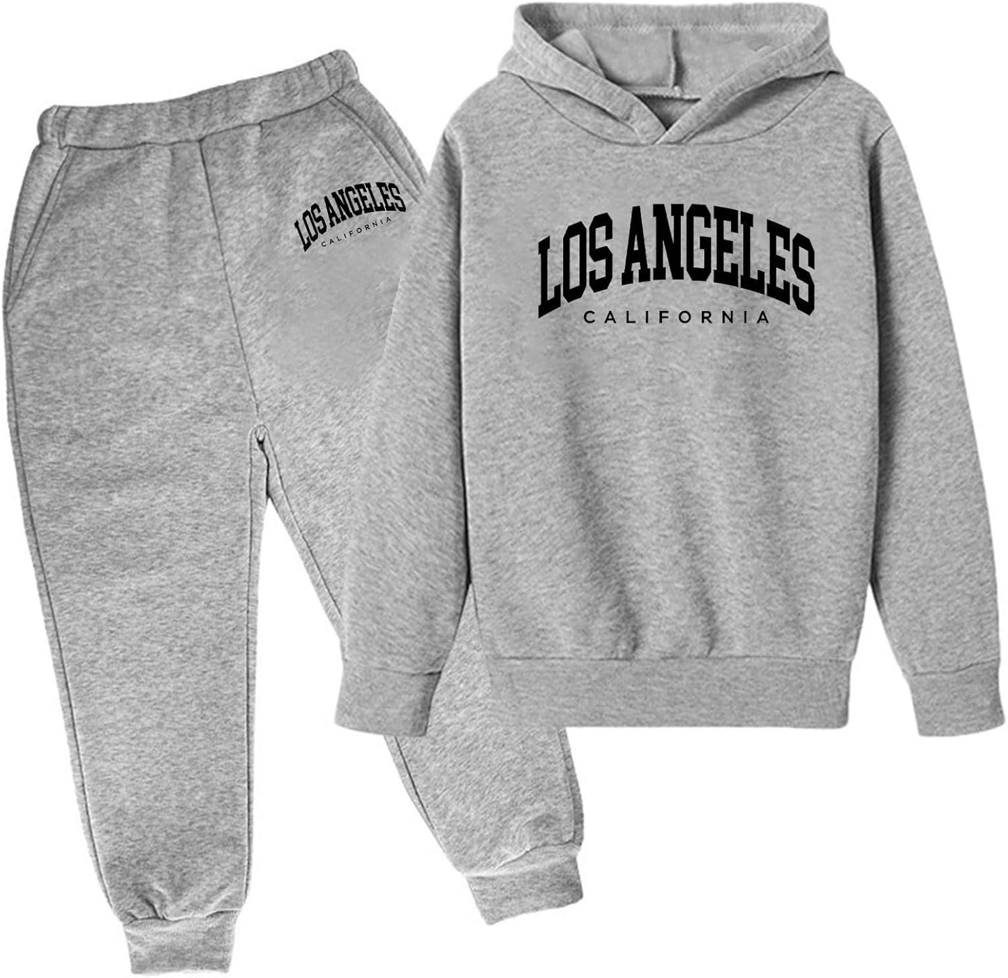 2-teiliges Herbst-Outfit mit Kapuze für Mädchen und Kinder, Los Angeles California, Active-Kinder-Sweatsuit-Sets, Sweatanzüge, Winter, Herbst, Fleece, gefüttert, mit Kapuze, sportlich, locker