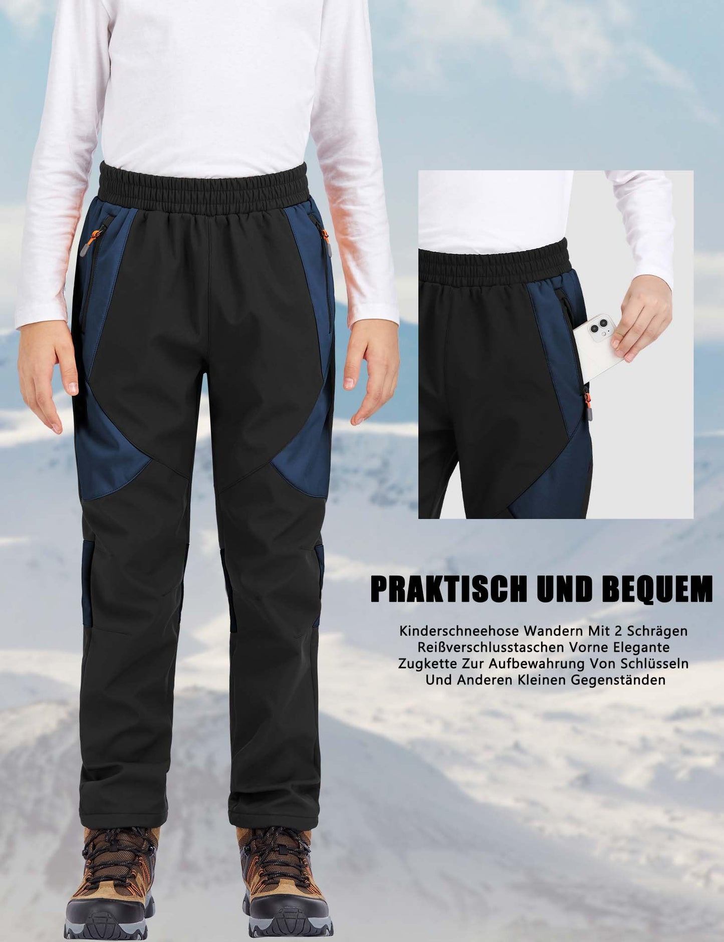 HFDWYJ Children's Softshell Trousers with Fleece Lining Waterproof Trousers Children's Outdoor Trousers Children's Ski Trousers Children's Hiking Trousers Children's Rain Trousers Sports Trousers Boys