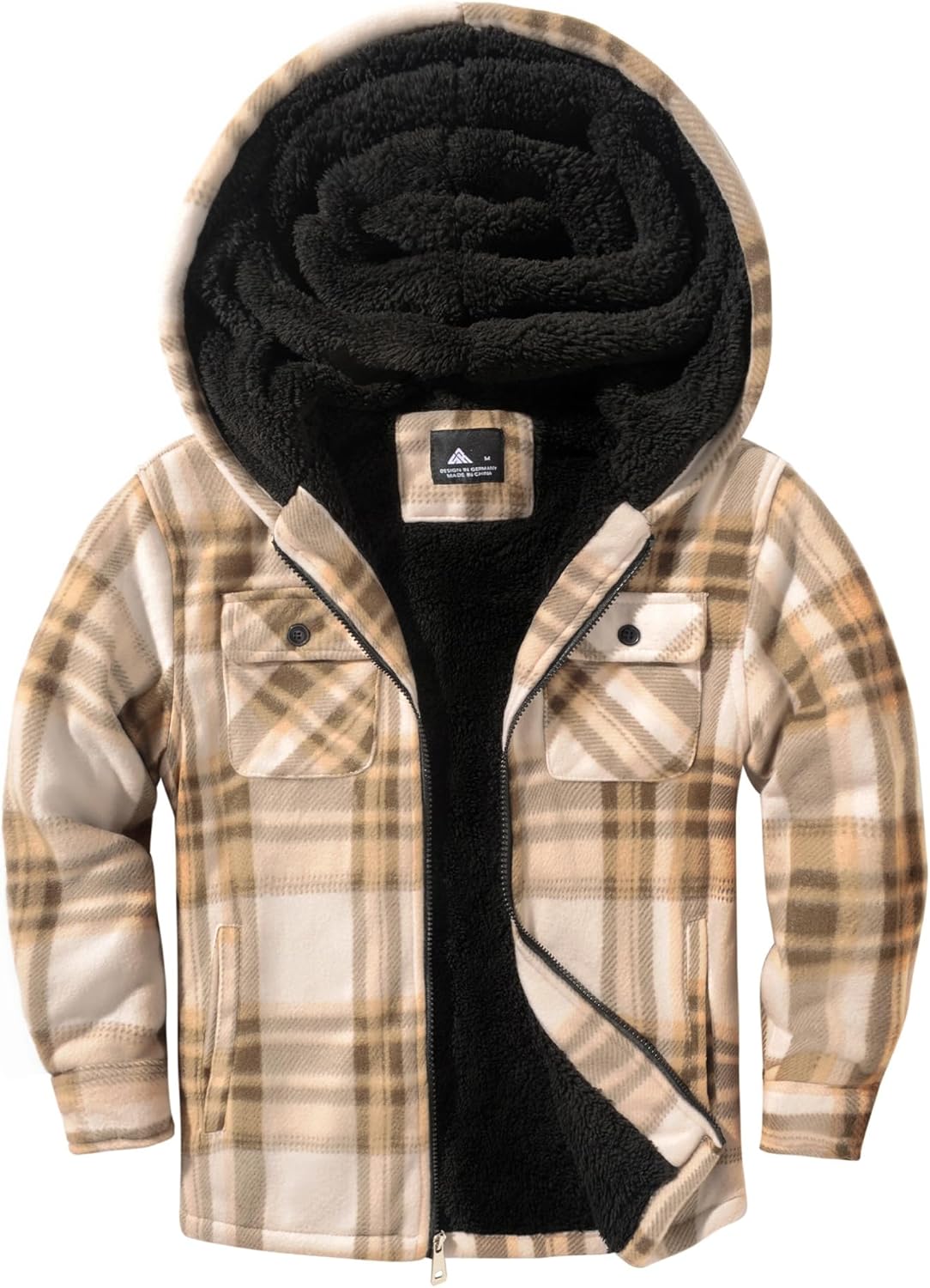 zitysport Shirt Jacket Boys Thick Hoodie Checked Jacket Children with Zip Warm Flannel Jacket Boys Sweat Jacket Outdoor Fleece Jacket Winter Jackets for Boys with Chest Pocket