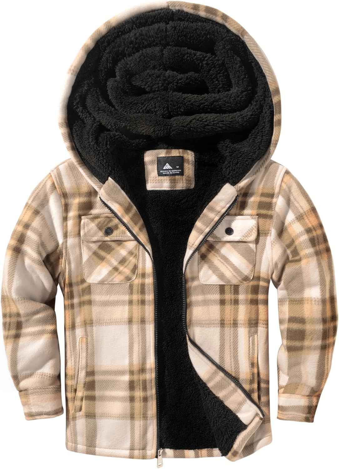 zitysport Shirt Jacket Boys Thick Hoodie Checked Jacket Children with Zip Warm Flannel Jacket Boys Sweat Jacket Outdoor Fleece Jacket Winter Jackets for Boys with Chest Pocket