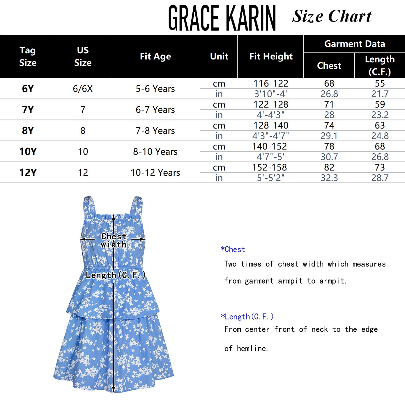 GRACE KARIN Mädchen Sommer Blumen Kleid Kinder Prinzessin A-Linie Freizeit Swing Kleid Verstellbare Spaghetti-Träger Doppelter Saum