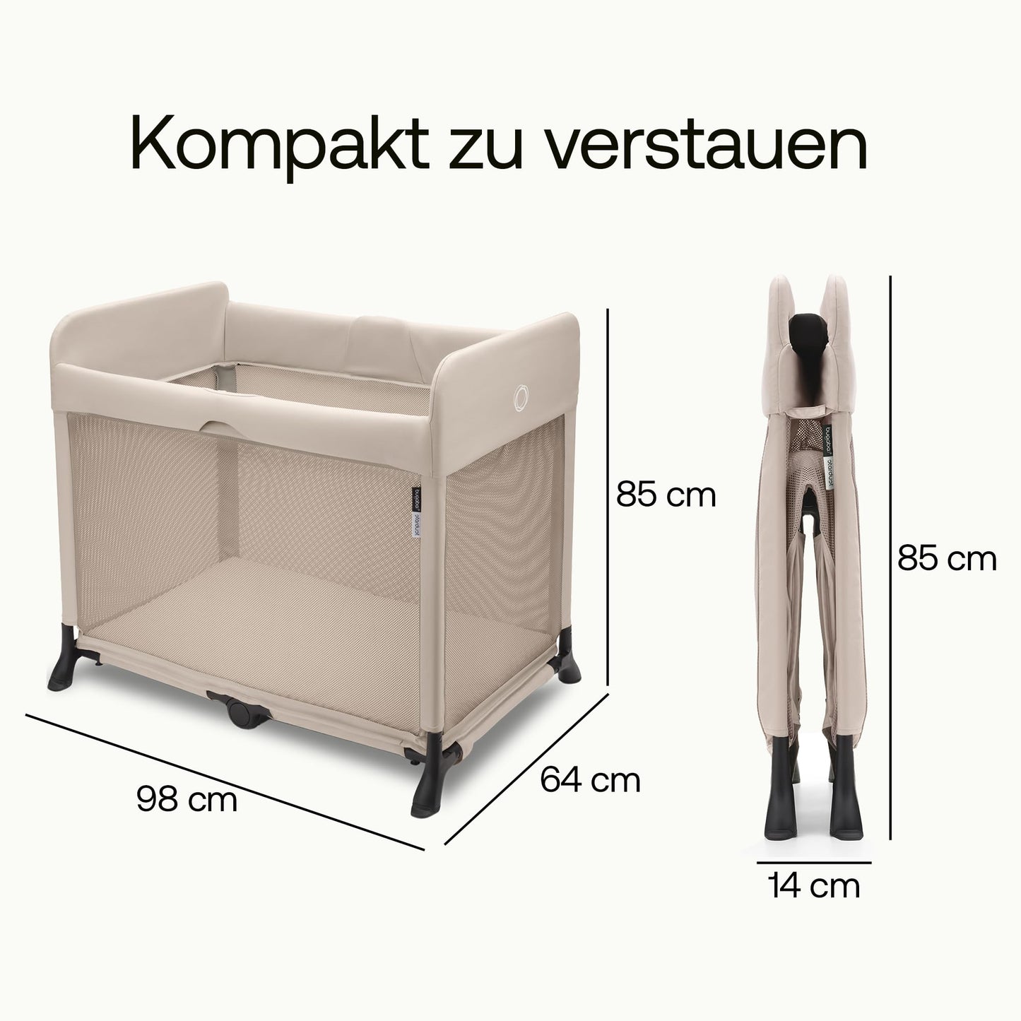 Bugaboo Stardust, 2-in-1, leichtes, kompaktes und faltbares Reisebett | kompakter Spielstall, mit Matratze, in 1 Sekunde aufgeklappt, für Babys und Kleinkinder, inklusive Tragetasche, Desert Taupe