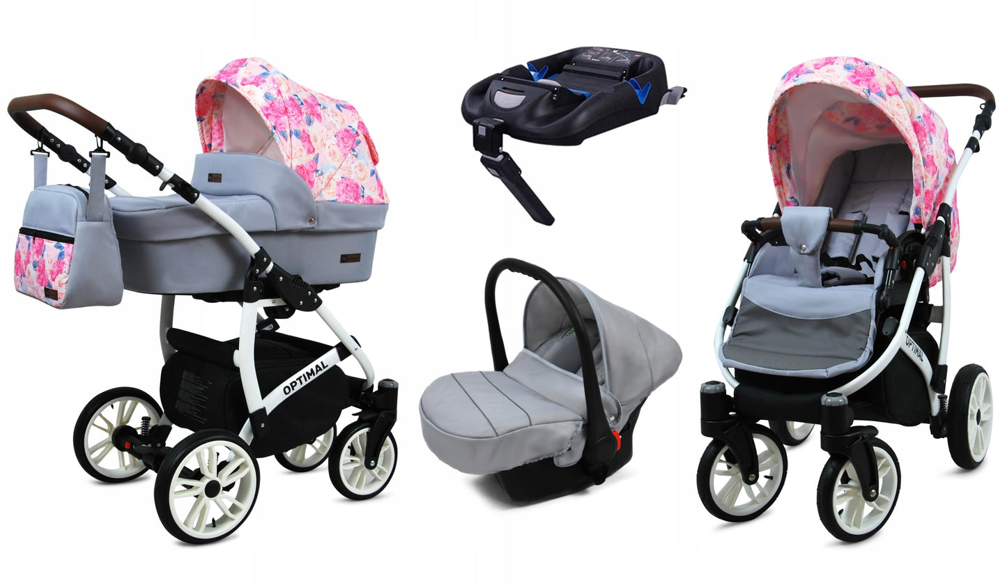 BabyLux® Kinderwagen Set 4 in 1 - Optimal - incl. Babywanne, Buggy Sportsitz, Auto-Babyschale, ISOFIX-Basisstation - Autositz - Kinderwagenset - Kombikinderwagen mit Wickeltasche usw.
