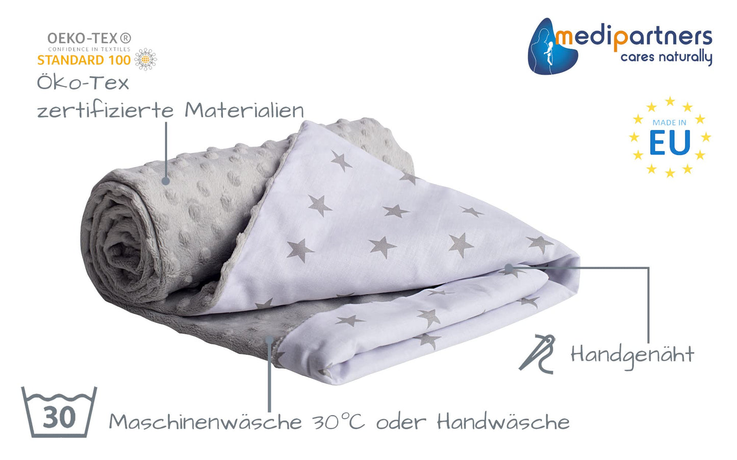 Medi Partners Babydecken Baby 100% Baumwolle Krabbeldecke Babydecke 75x100cm doppelseitig Kinderbett Minky Kuscheldecke Kinderwagen (REH mit grauem Minky)