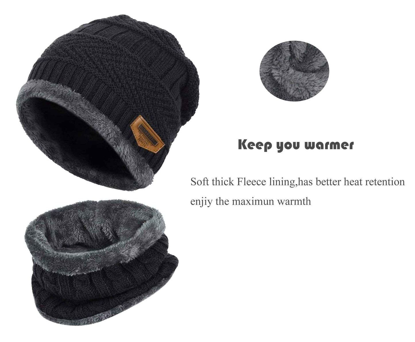 K.tchard Children’s Winter Hat, Beanie Hat with Scarf Set, Slouchy Knitted Hat, Warm Knitted, Skull Cap, Fleece Lining Hat 2–8 Years