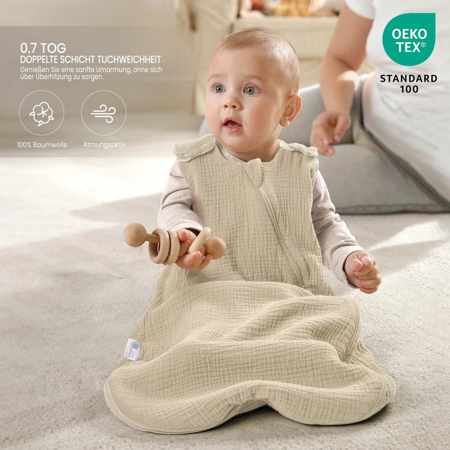 lulumoon Baby Sleeping Bag for 3-9 Months: Muslin Sleeping Bag Baby for Boys and Girls - Cotton Baby Sleeping Bag for 70 cm All-Year Children's Room