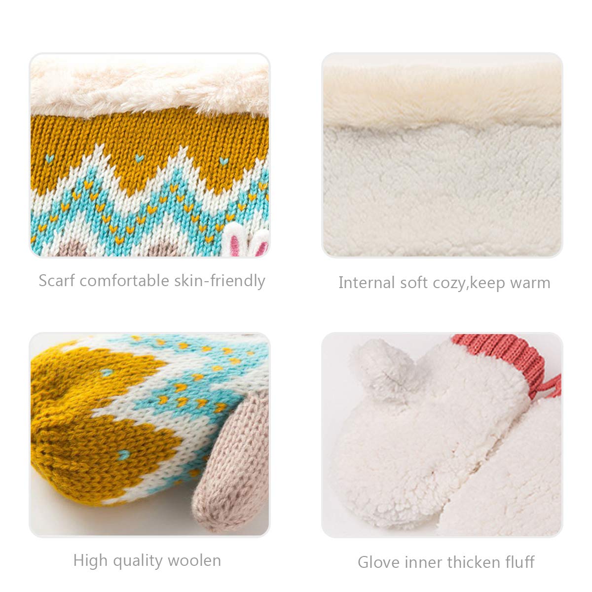 DORRISO Unisex-Baby Jungen Mädchen Mütze Schal Handschuh Set Niedlich Frühling Winter Herbst Beanie Strickmütze Warm Niedlich Klein Fuchs Wintermütze 1-6 Jahre alt