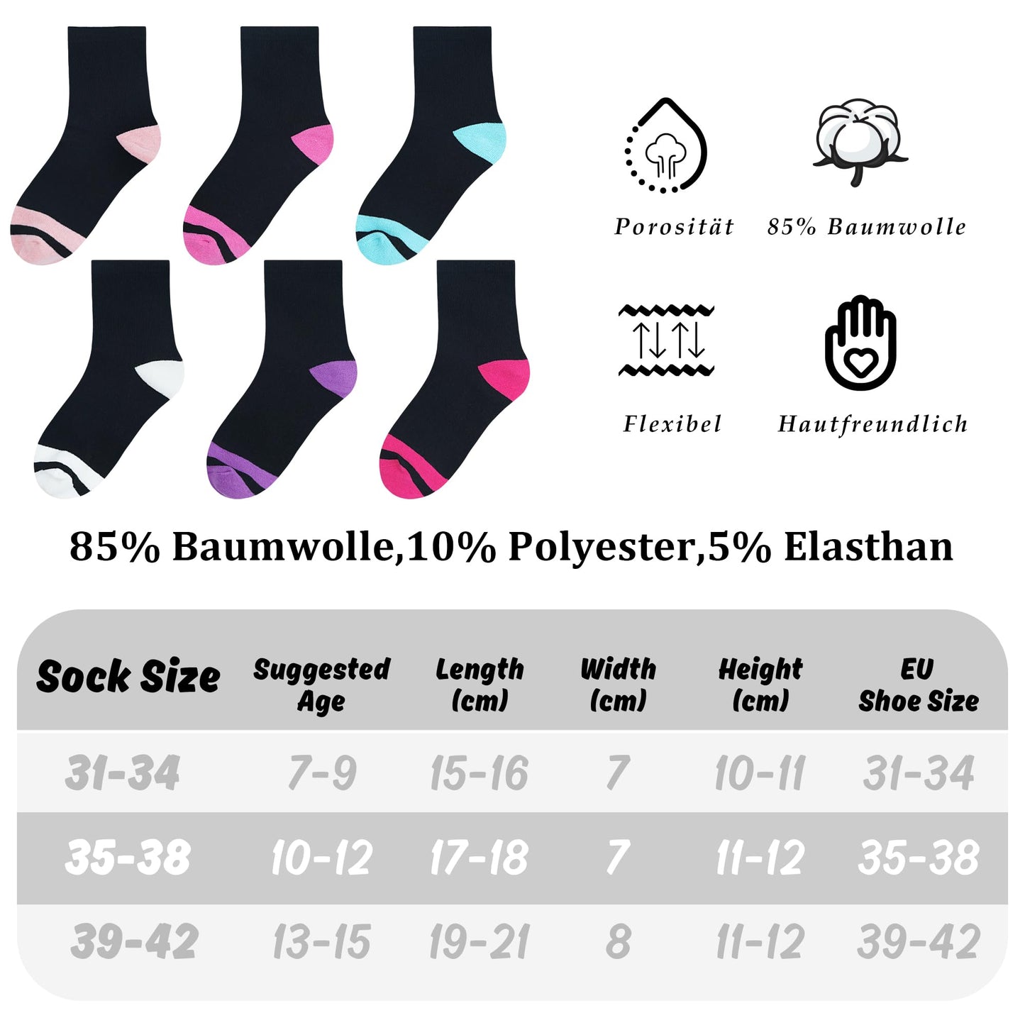 Libella 12 Paar Kindersocken Jungen Mädchen Sportsocken Fussball Wintersocken Baumwolle bunt Cotton modische makronen Füßlinge 2889VA
