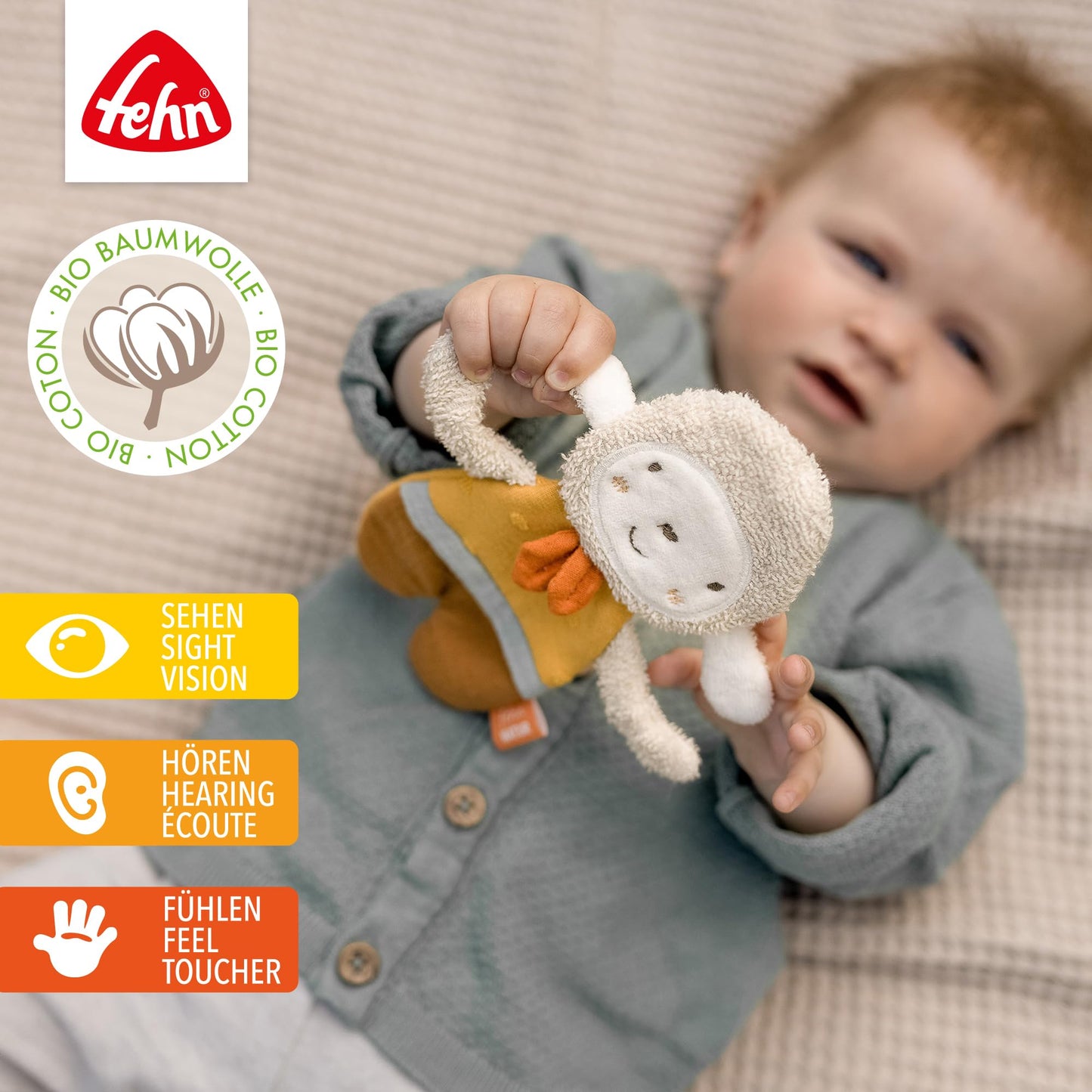 Fehn Knister Seestern – Activity Baby Raschel Spielzeug zum Greifen und Spielen - Activity-Rascheltier Babyspielzeug - Motorikspielzeug & Knisterspielzeug für Babys und Kleinkinder ab 0+ Monaten