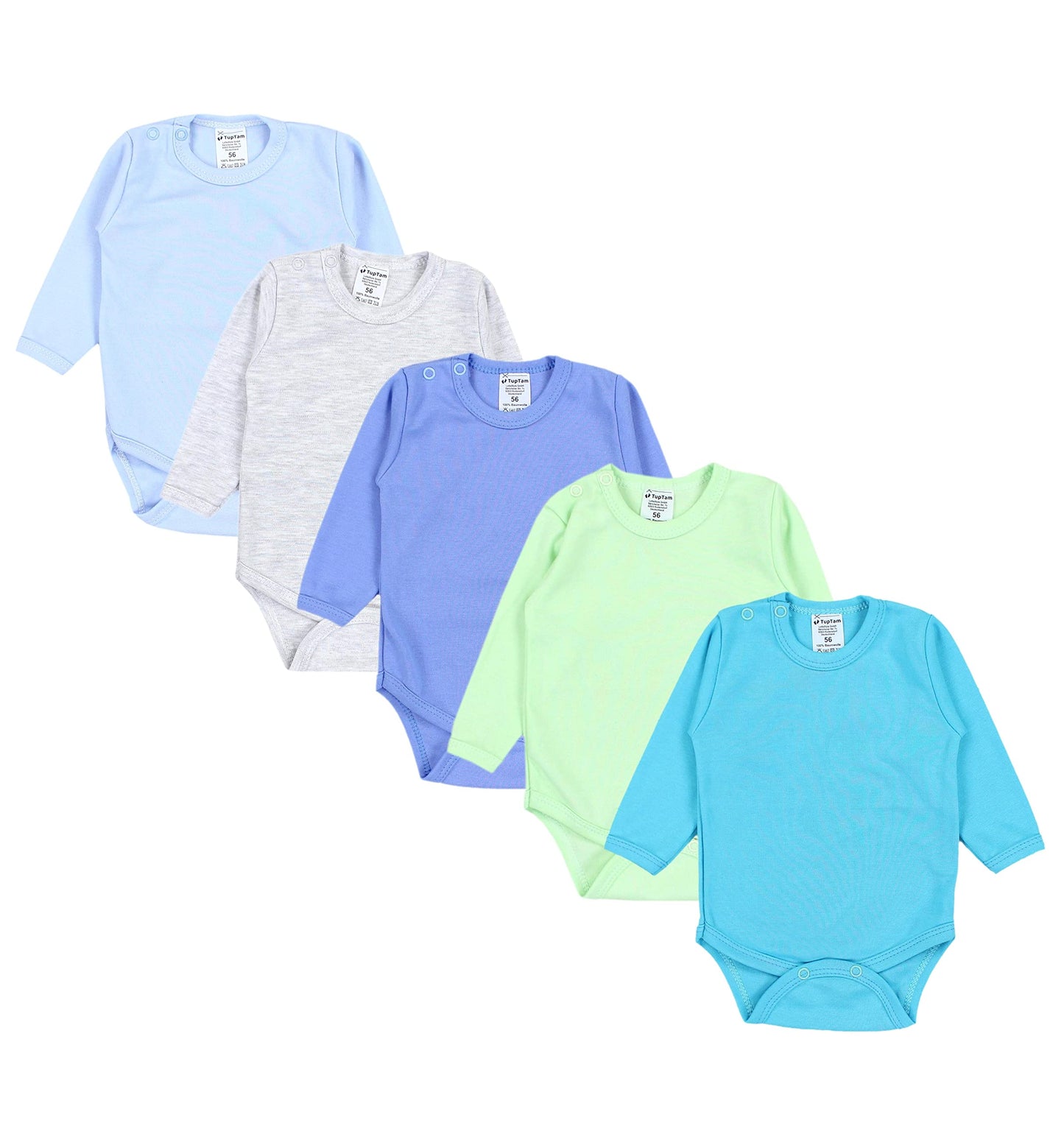 TupTam Baby Body Langarm – Weicher Body Baby 5er Pack aus Baumwolle, Unifarben, OEKO-TEX Zertifiziert