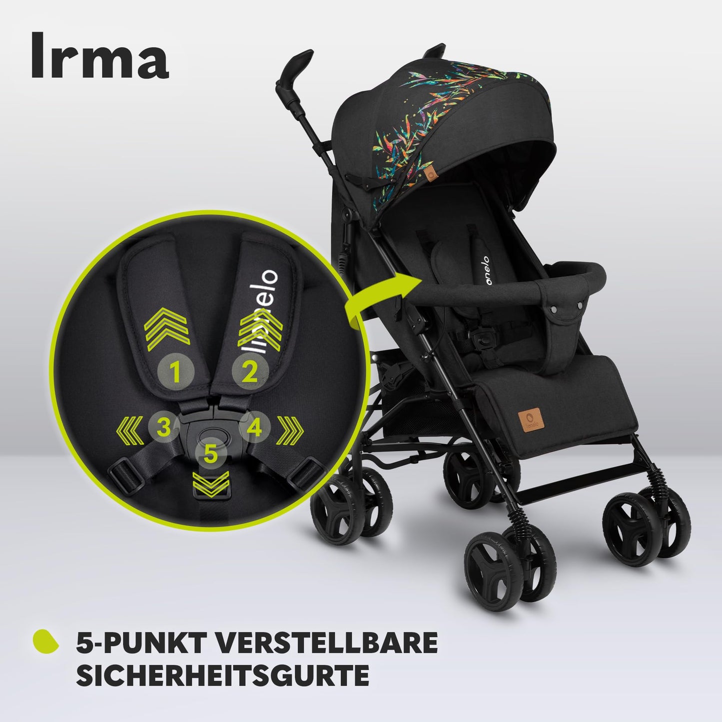 Lionelo Irma Pushchair up to 15 kg, Lightweight Modern Pushchair with Reclining Function, Foldable, Large 6 Inch Wheels, Large Basket, Bag, Mosquito Net